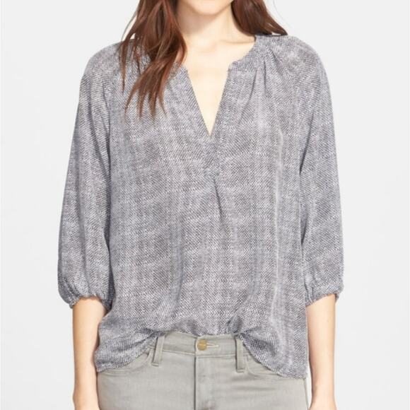 JOIE Women’s Black and White Silk Addy B 3/4 sleeve popover blouse - Picture 1 of 5